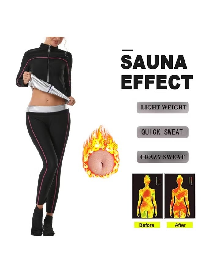 PINKSAMA Sauna Suit Set for Women, Long Sleeve + Pants+Gloves + Socks, Burn More, Sweat More, Sweat Enhancing Workout Outfit for Weight Loss - Image 4